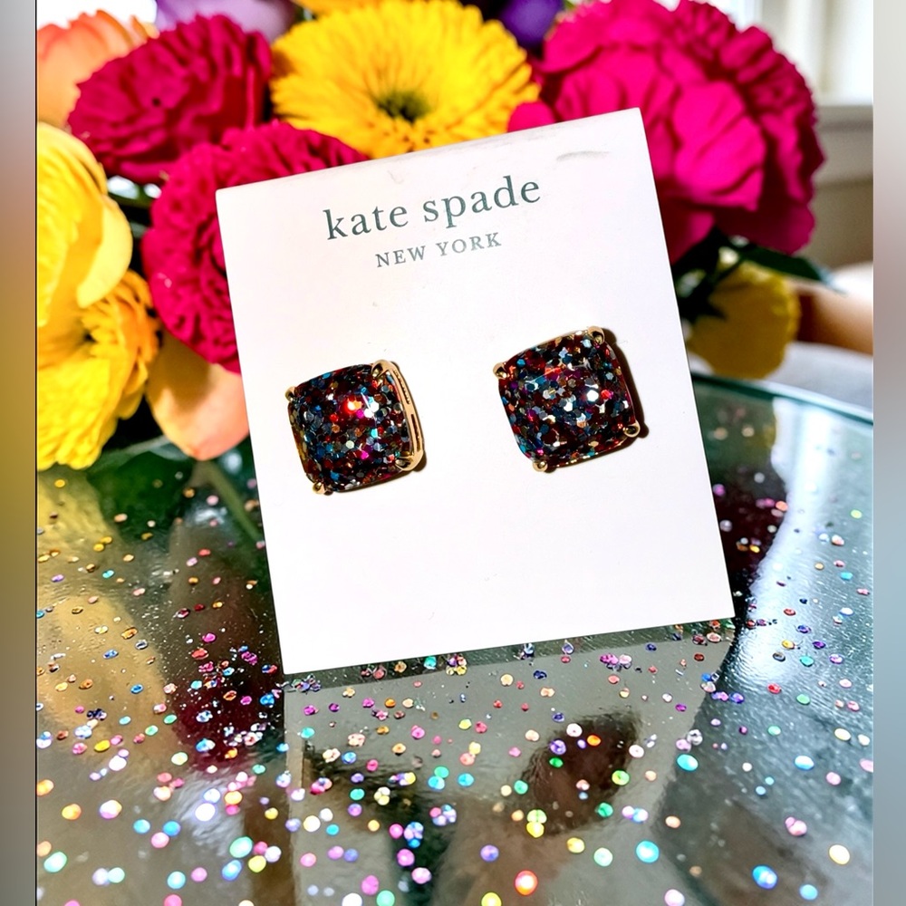 Large Kate Spade New York Multicolor Glitter Square Stud Earrings - Multicolor